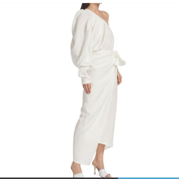 PIECE OF WHITE Galilea One-Shoulder Linen Midi Dress - Picture 1 of 15